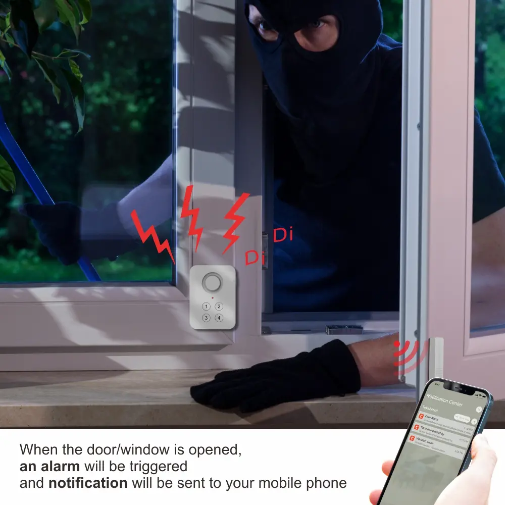 Magnetic door sensor for smart home, RL-WD02, keypad control, 100dB, Tuya smart, 2.4GHz WiFi, no hub needed, automation, push notification 2