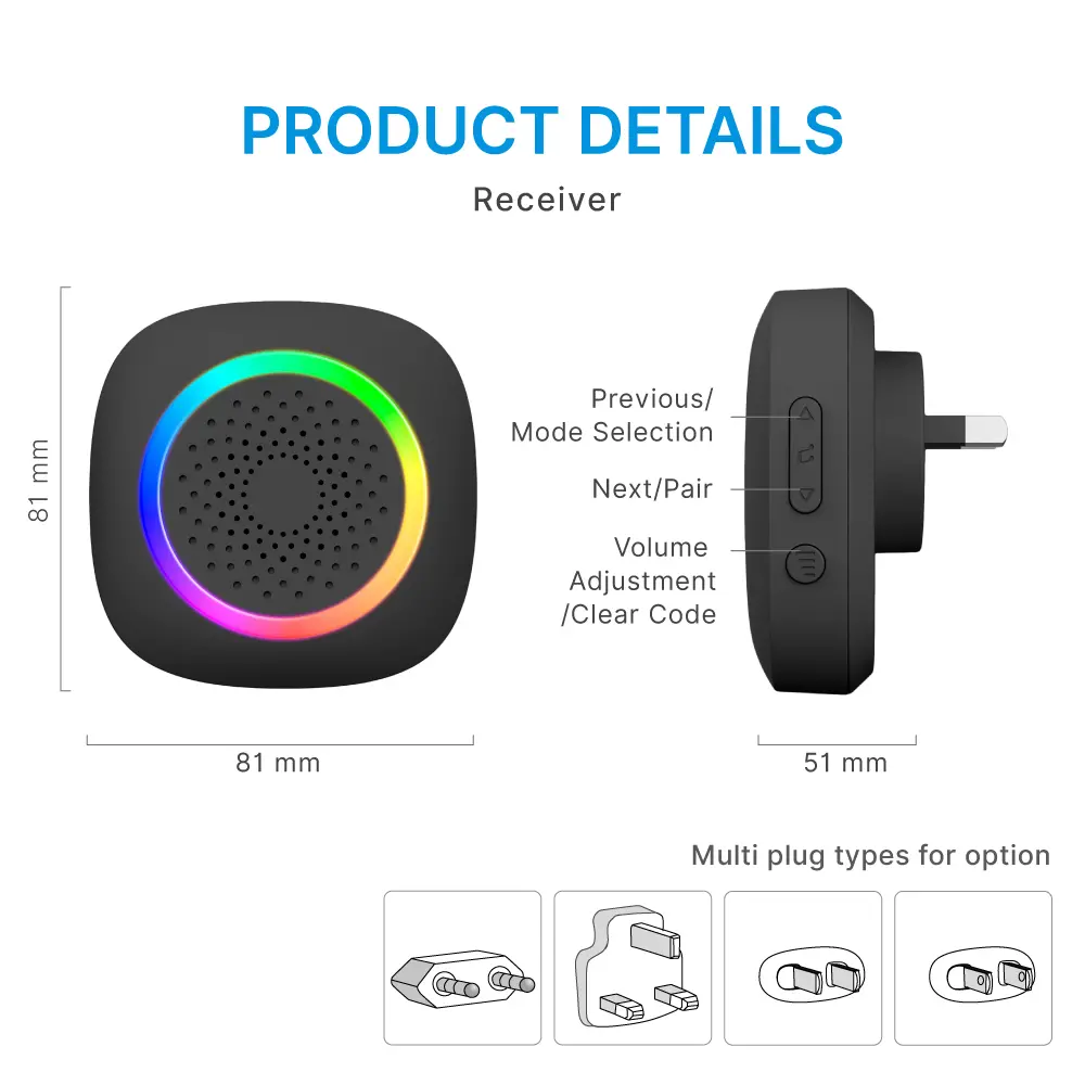 AC Wireless doorbell, door chime, RL-3895, battery powered, anti-interference, 60 tunes/melodies/ringtones, 433MHz, 150 meters_07