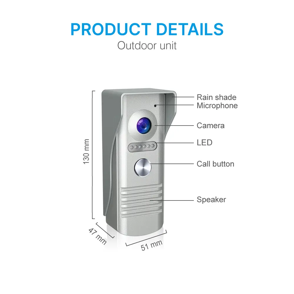  ●Model # RL-H07NPF ●Tuya remote control from smart phone. ●Easy 4 wires connection, DIY. ●7 inch TFT screen, 800*480 resolution. ●Touch button monitor, white and black colors for option. ●Receive video call and intercom via monitor. _08