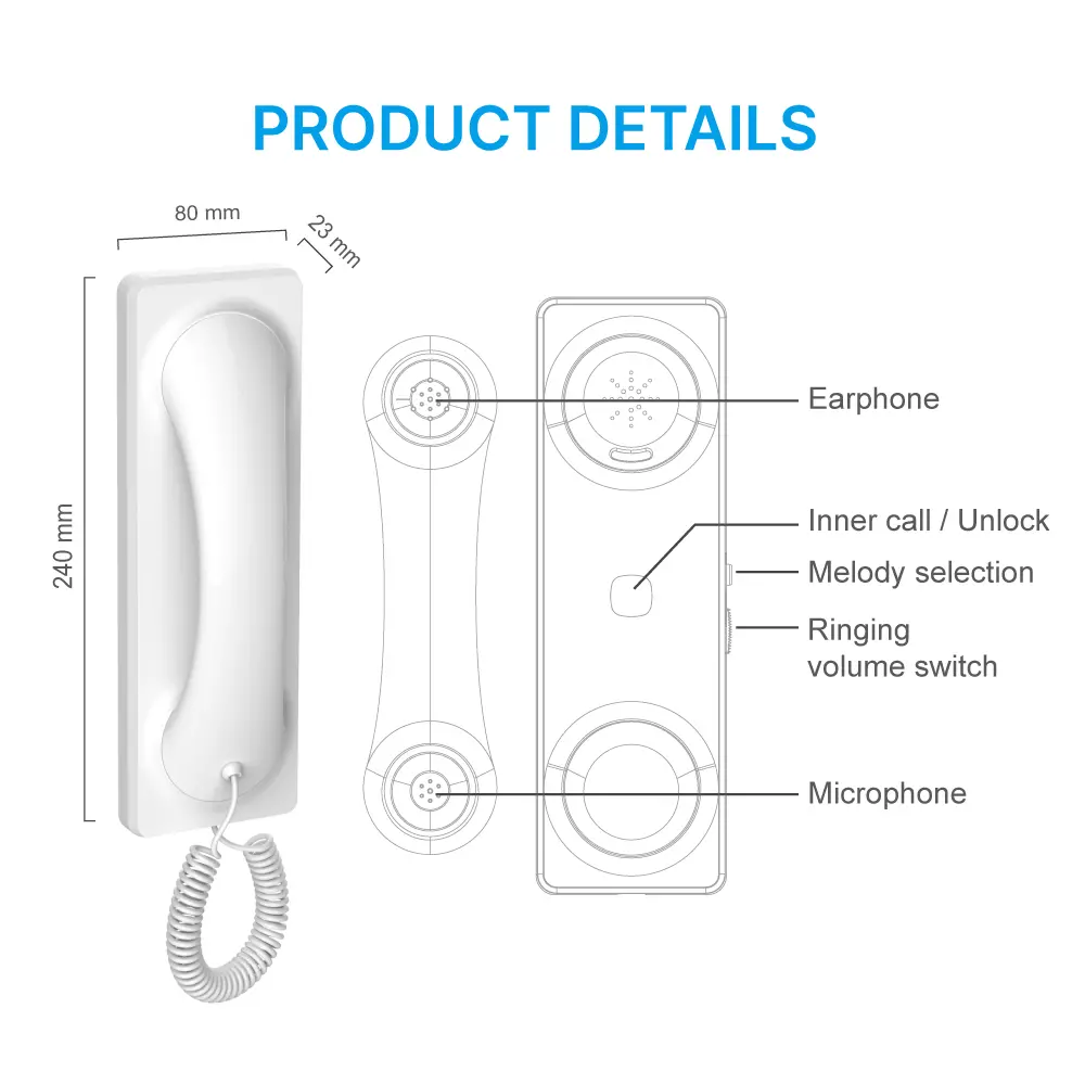 Intercom system, RL-617NV2, analog, two wires, indoor audio phone for villa or buildings, lock release, Do Not Disturb function_03