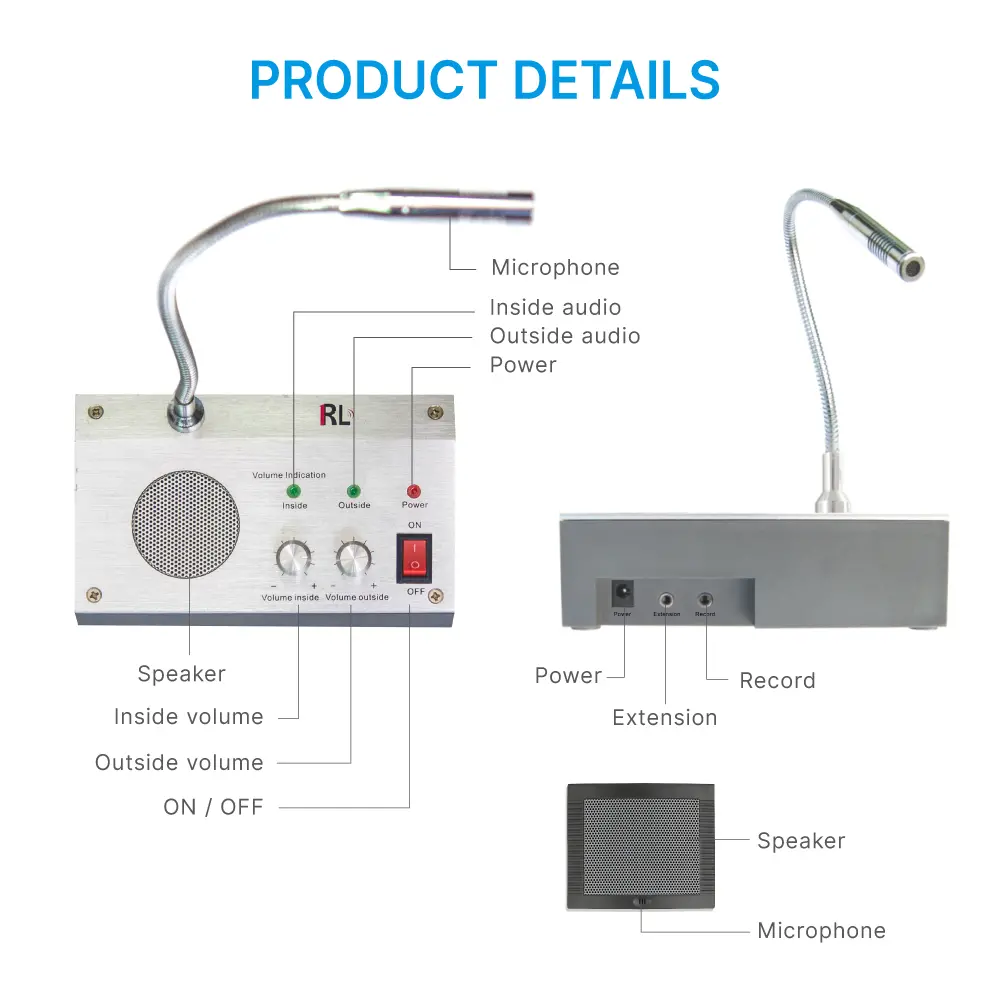 Intercom system, RL-9908, for bank counter window, dual-way intercommunication_05