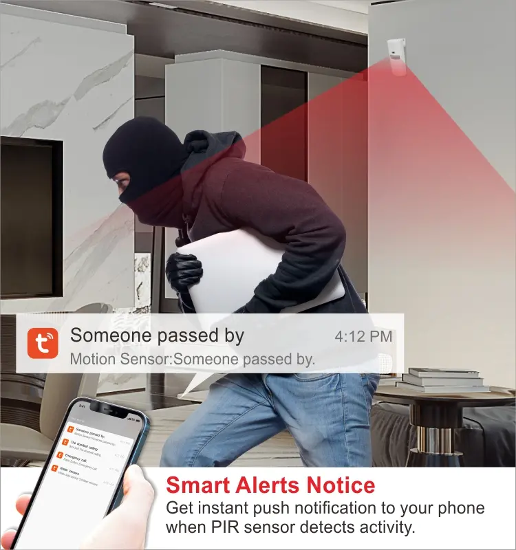 Motion sensor for smart home, RL-WP01A, with remote control, 90dB, Tuya smart, 2.4GHz WiFi, no hub needed, automation, push notification4