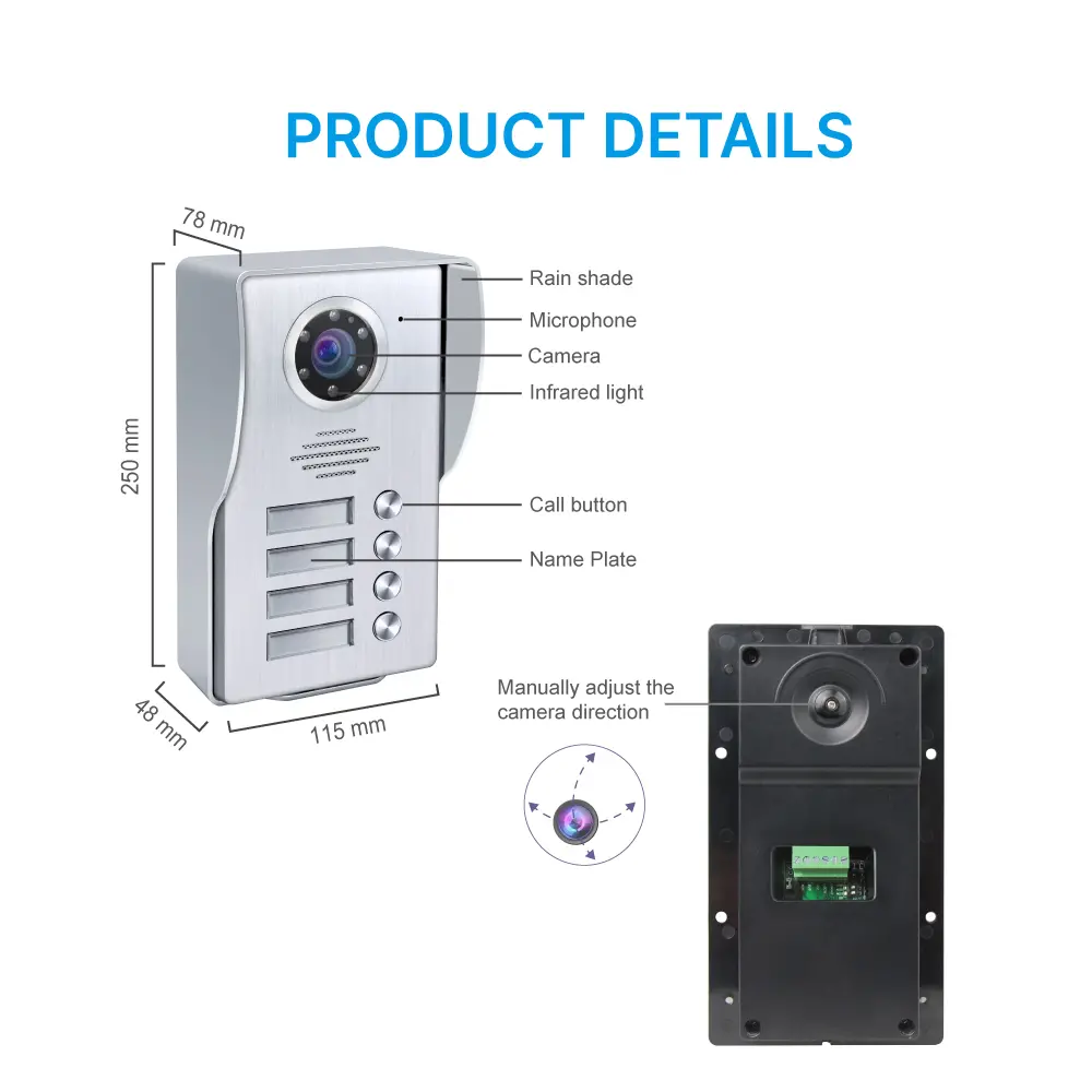 Intercom system, RL-617-W1 /RL-617-W2 /RL-617-W3/ RL-617-W4, analog, two wires, video outdoor station, 1-4 apartments_14