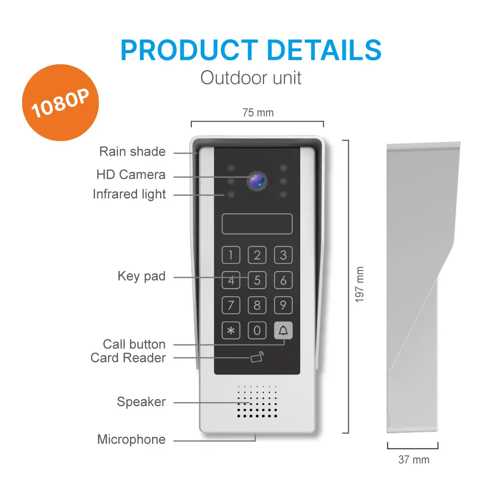 Video door phone, RL-B17AID-TY, 4 wires, Tuya WiFi, 7&rdquo; FHD screen, 1024*600, 1080P HD camera, hands-free, ID card unlocking _08