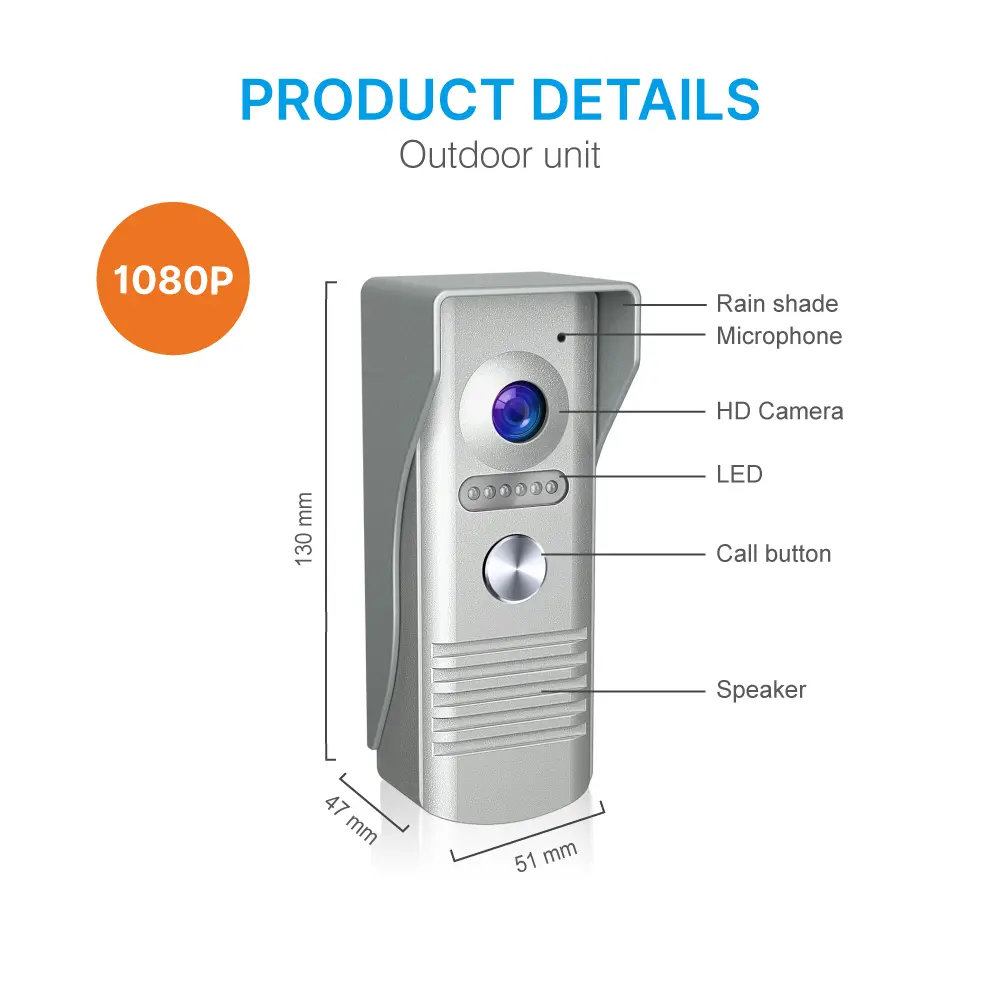 Video door phone, RL-B17F-TY, 4 wires, Tuya WiFi, 7&rdquo; FHD screen, 1024*600, 1080P HD camera, hands-free, lock release _07