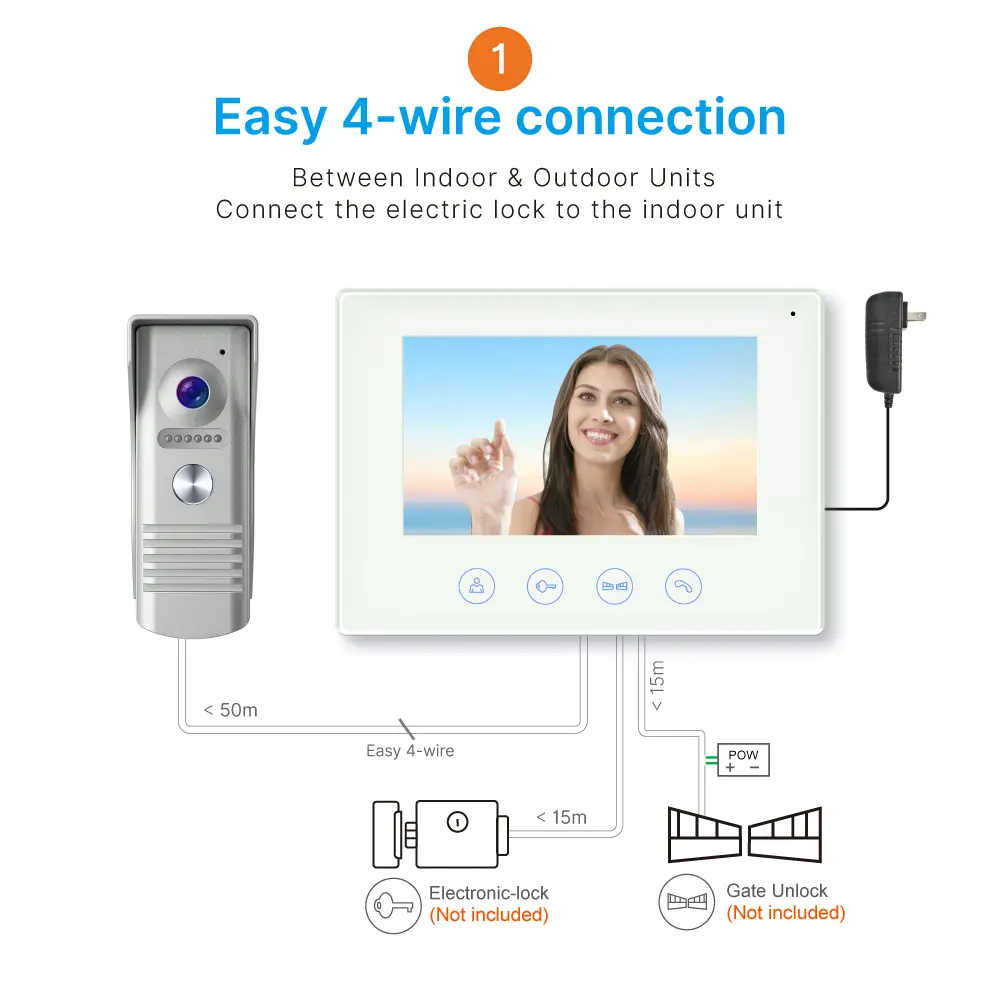 Video door phone, RL-B17F-TY, 4 wires, Tuya WiFi, 7&rdquo; FHD screen, 1024*600, 1080P HD camera, hands-free, lock release _08
