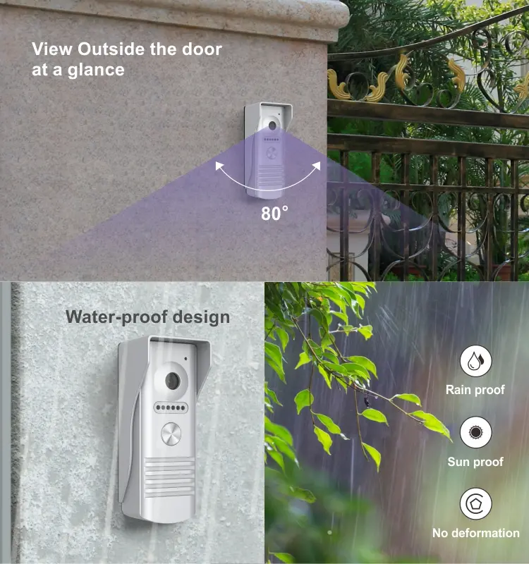 Video door phone, RL-T07F-WIFI, 4 wires, up to 4 indoor monitors, 2 outdoor units and 2 CCTVs, Tuya smart, 2.4GHz WiFi, 7&rdquo; touch screen, 1024*600, 1080P camera, hands-free, lock release7
