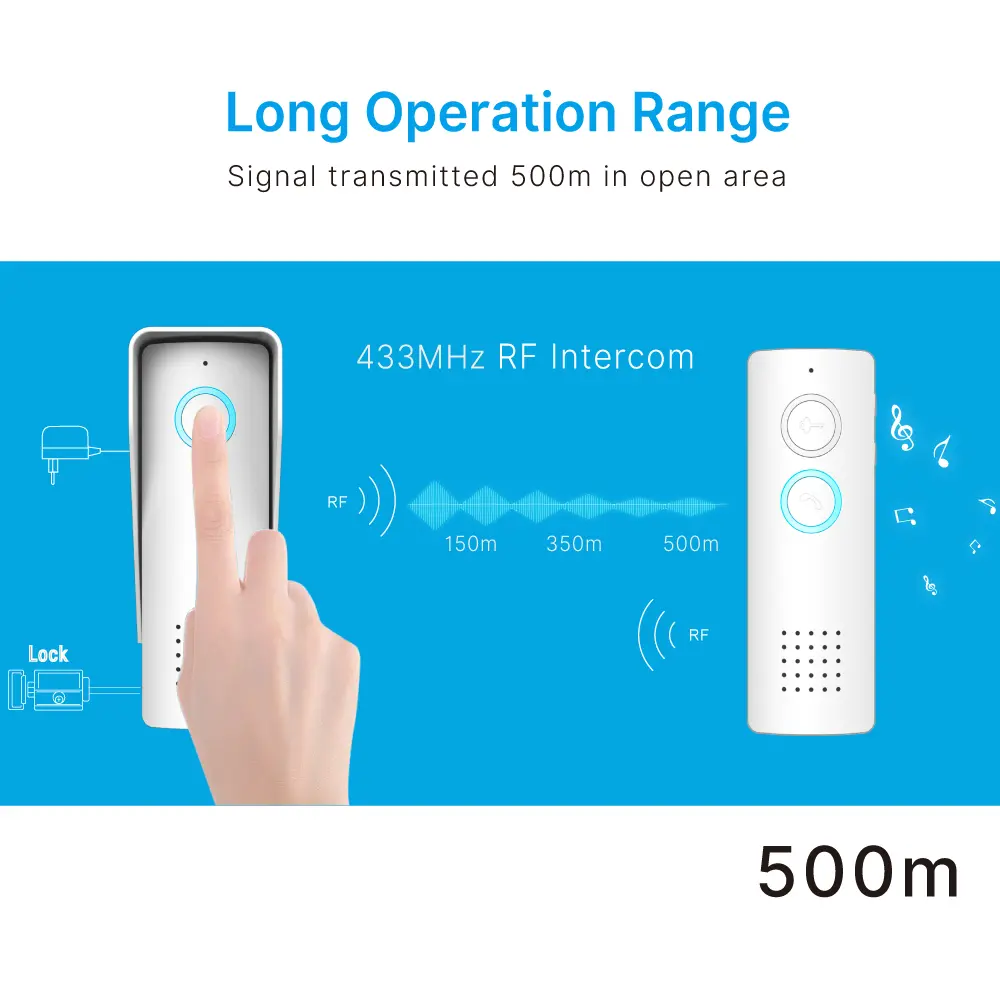 Wireless door phone, RL-0518, audio intercom, battery powered, 433 MHz, 8 ringtones, up to 3 indoor units _04