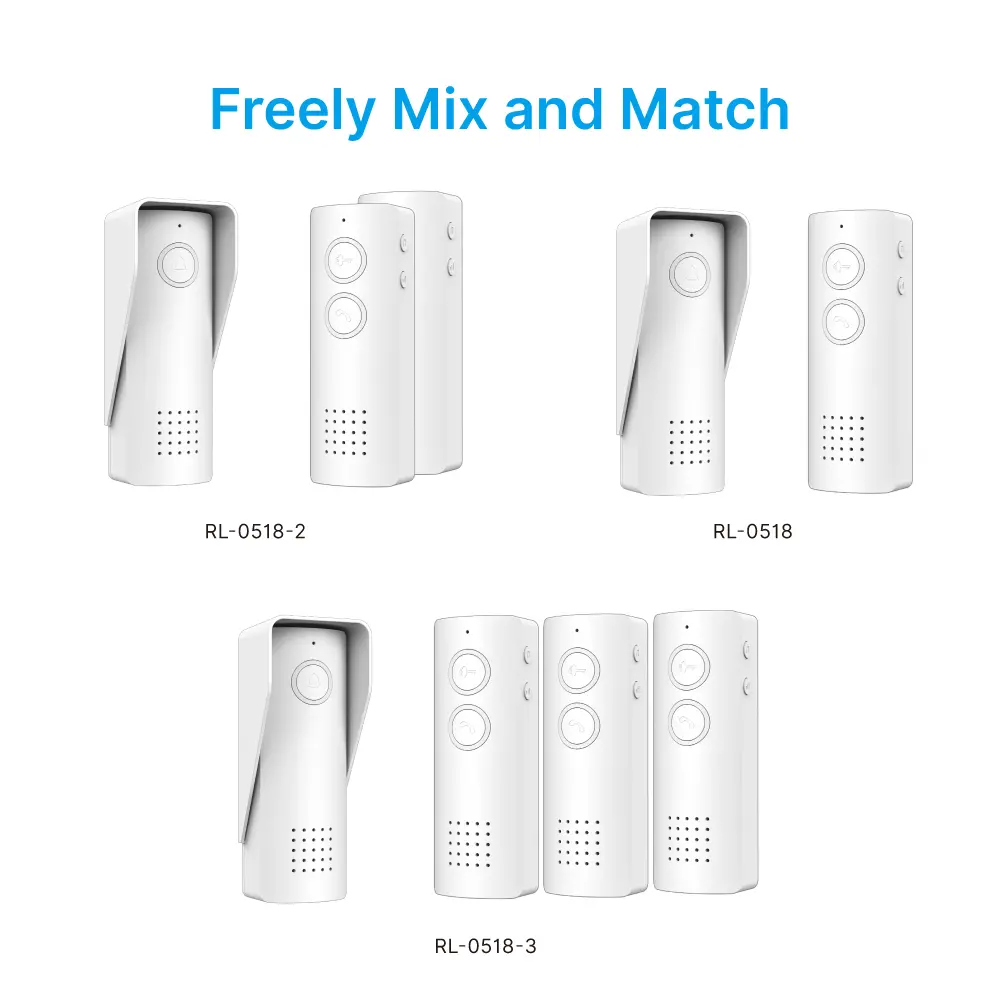 Wireless door phone, RL-0518, audio intercom, battery powered, 433 MHz, 8 ringtones, up to 3 indoor units _09