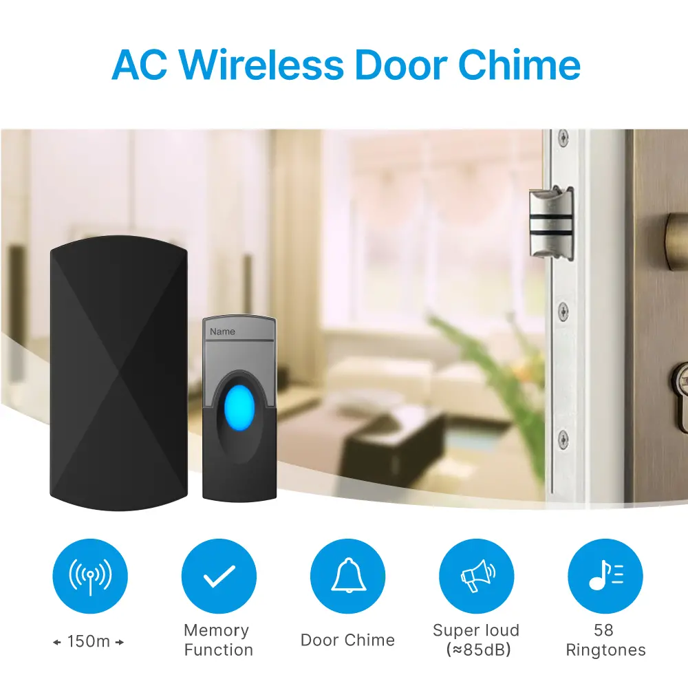 Wireless doorbell, door chime, RL-3818A, AC power, anti-interference, 58 tunes/melodies/ringtones, 433MHz, 150 meters_02