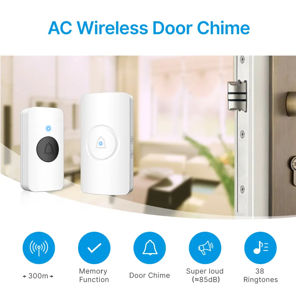 Wireless doorbell, door chime, RL-3880, AC power, anti-interference, 38 tunes/melodies/ringtones, 433MHz, 150 meters_02