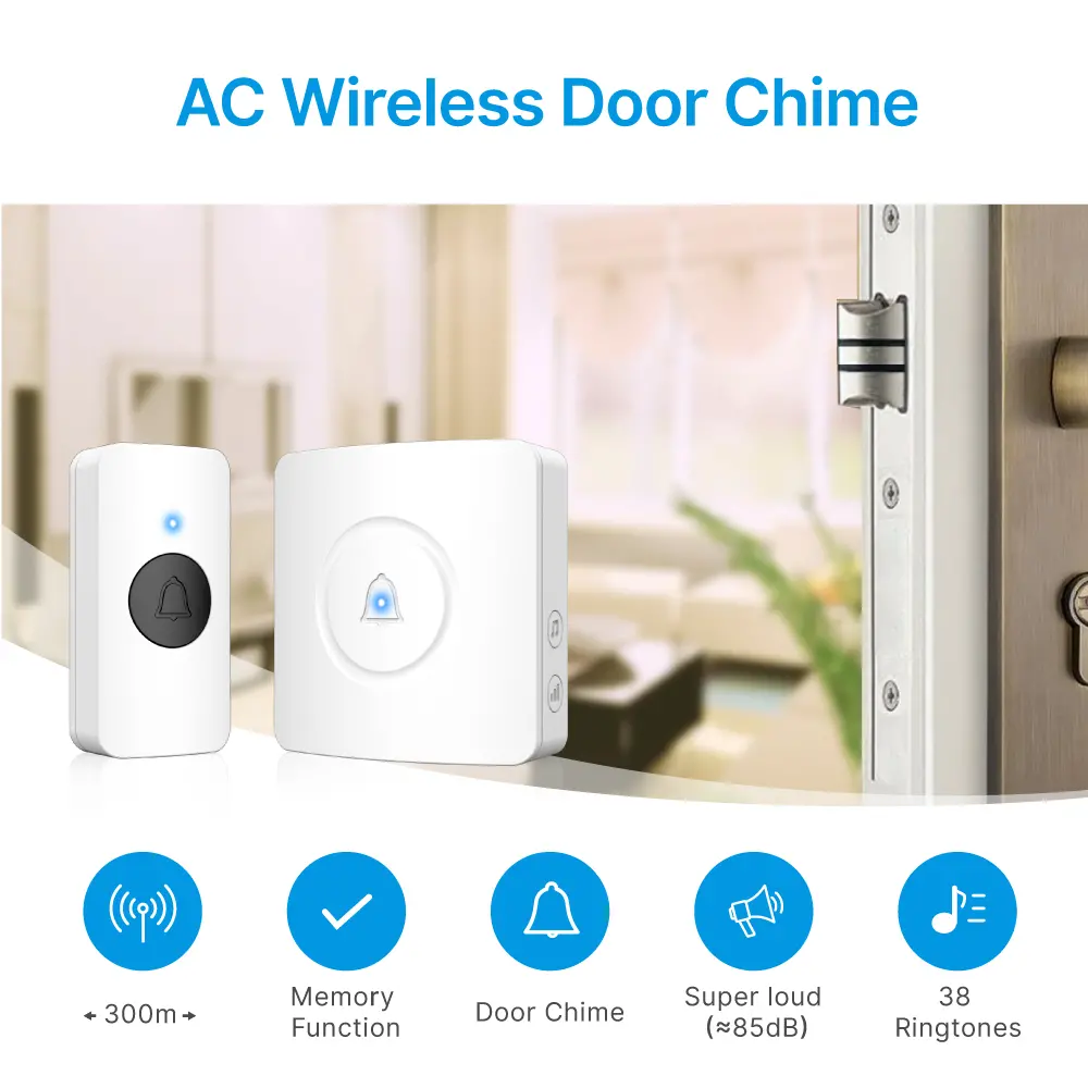 Wireless doorbell, door chime, RL-3881, AC power, anti-interference, 38 tunes/melodies/ringtones, 433MHz, 150 meters_02