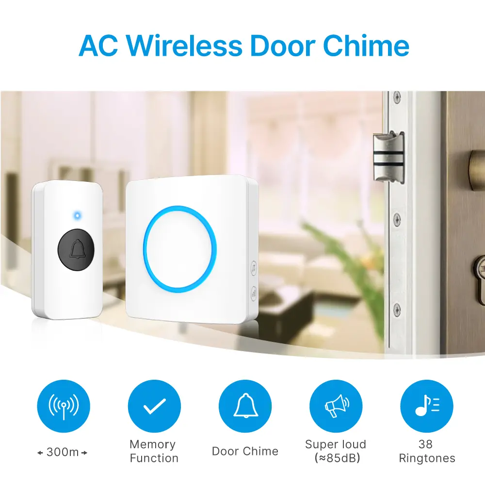 Wireless doorbell, door chime, RL-3882, AC power, anti-interference, 38 tunes/melodies/ringtones, 433MHz, 150 meters_02