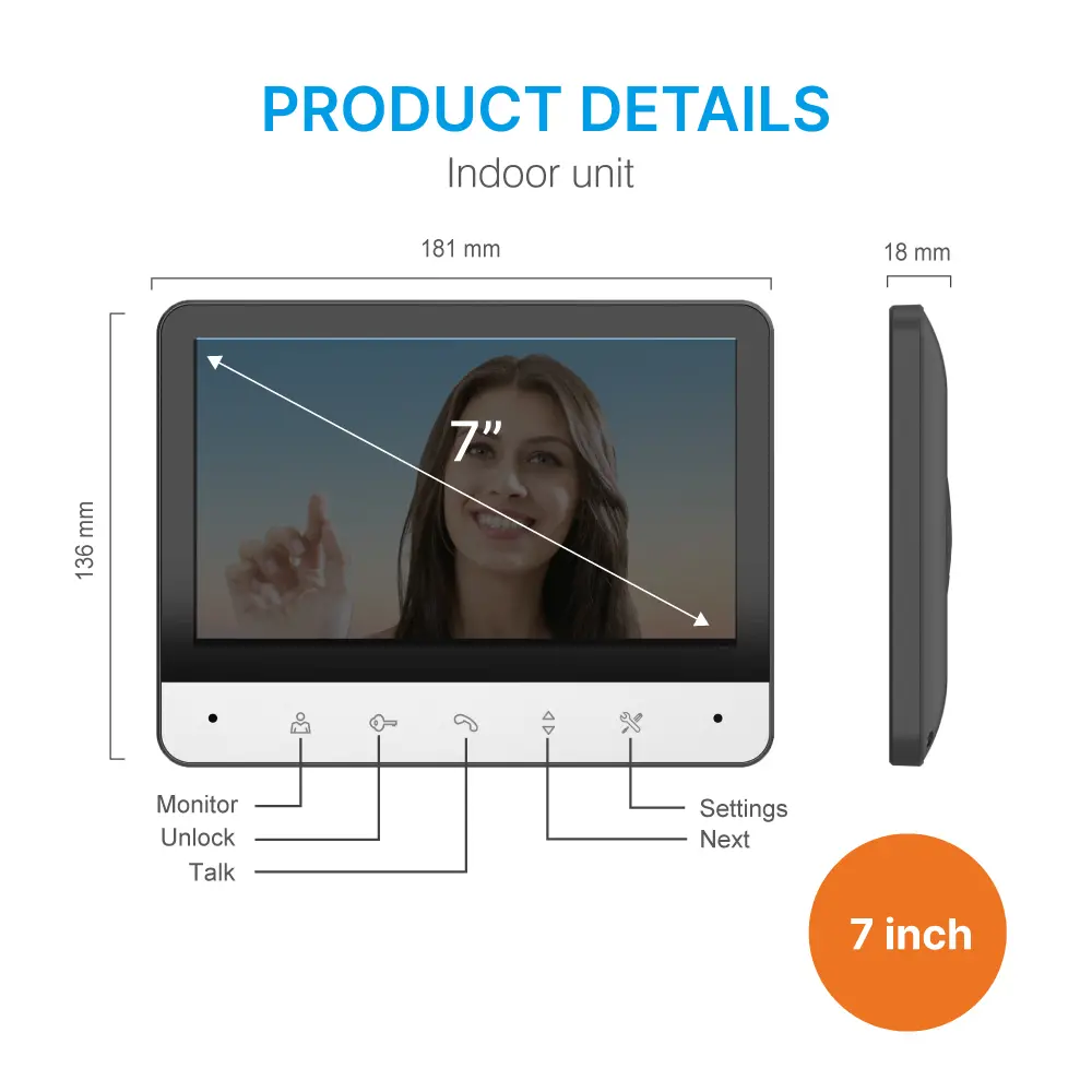 7inch Video Doorphone #RL-B7F- 7inch TFT screen with widescreen images and no radiation, low power consumption but high definition. Water-proof, oxidation-proof, _05