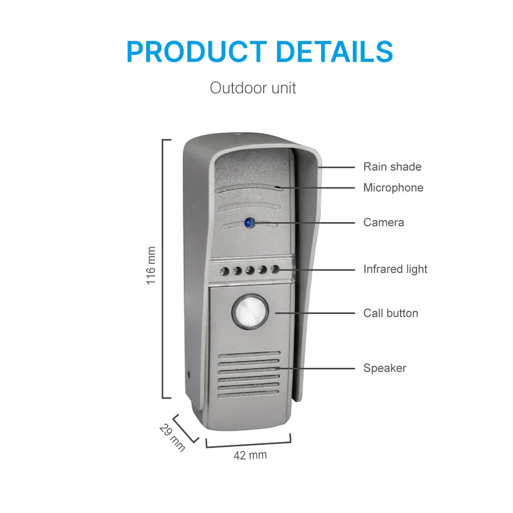 7inch Video Doorphone #RL-B7H- 7inch TFT screen with widescreen images and no radiation, low power consumption but high definition. Water-proof, oxidation-proof, _06