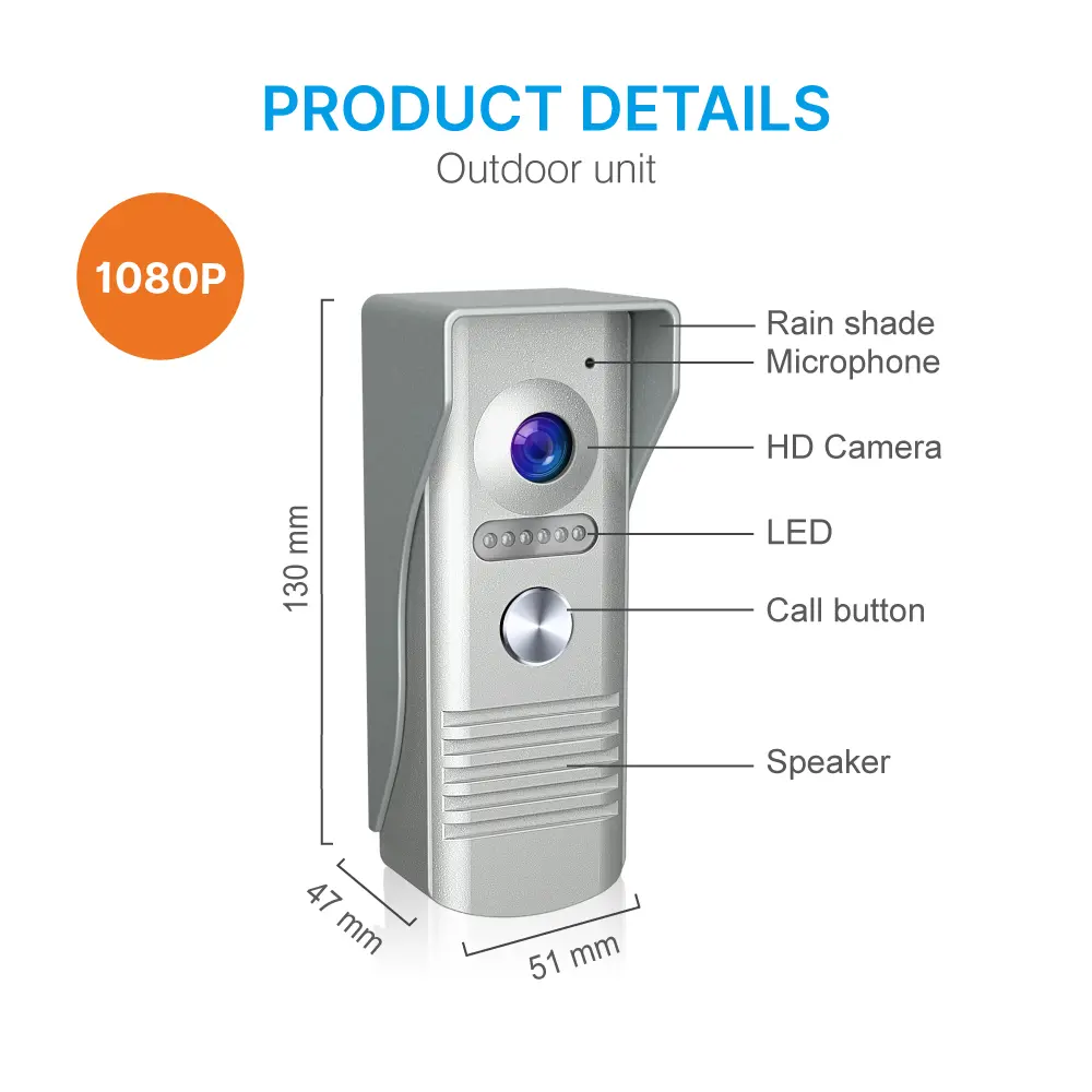 7inchTuya Smart Video Doorphone # RL-C07F-TY- 1080P AHD Doorbell.- Built-in Mega HD camera.- Motion-Sensing - Cloud storage- Weatherproof ,Suitable for outdoor use.- Easy 4-wire connection_11