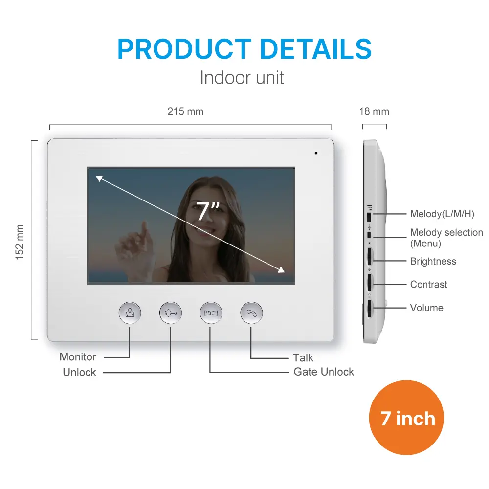 7inch WIFI AHD Video Doorphone #RL- Keypad tone indicating, with key pad back light design for easy operation at night. - Camera light compensation at night. - Release the electric lock and gate lock. - User code unlocking. - Monitor the outside. _08