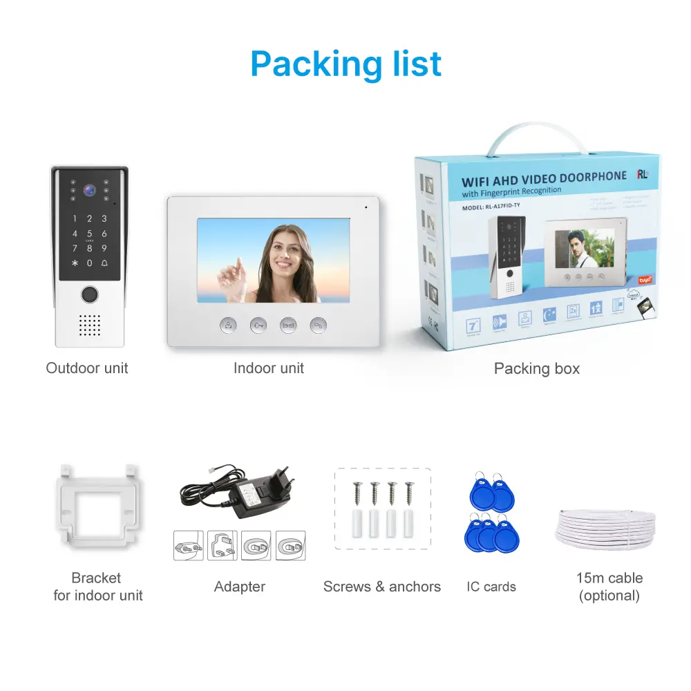  7inch WIFI AHD Video Doorphone #RL-A17FID-TY - With the Tuya Smart APP- Two million pixels HD camera. - Electric lock and gate lock connection. - IC card/Fingerprint and user code unlocking. _13