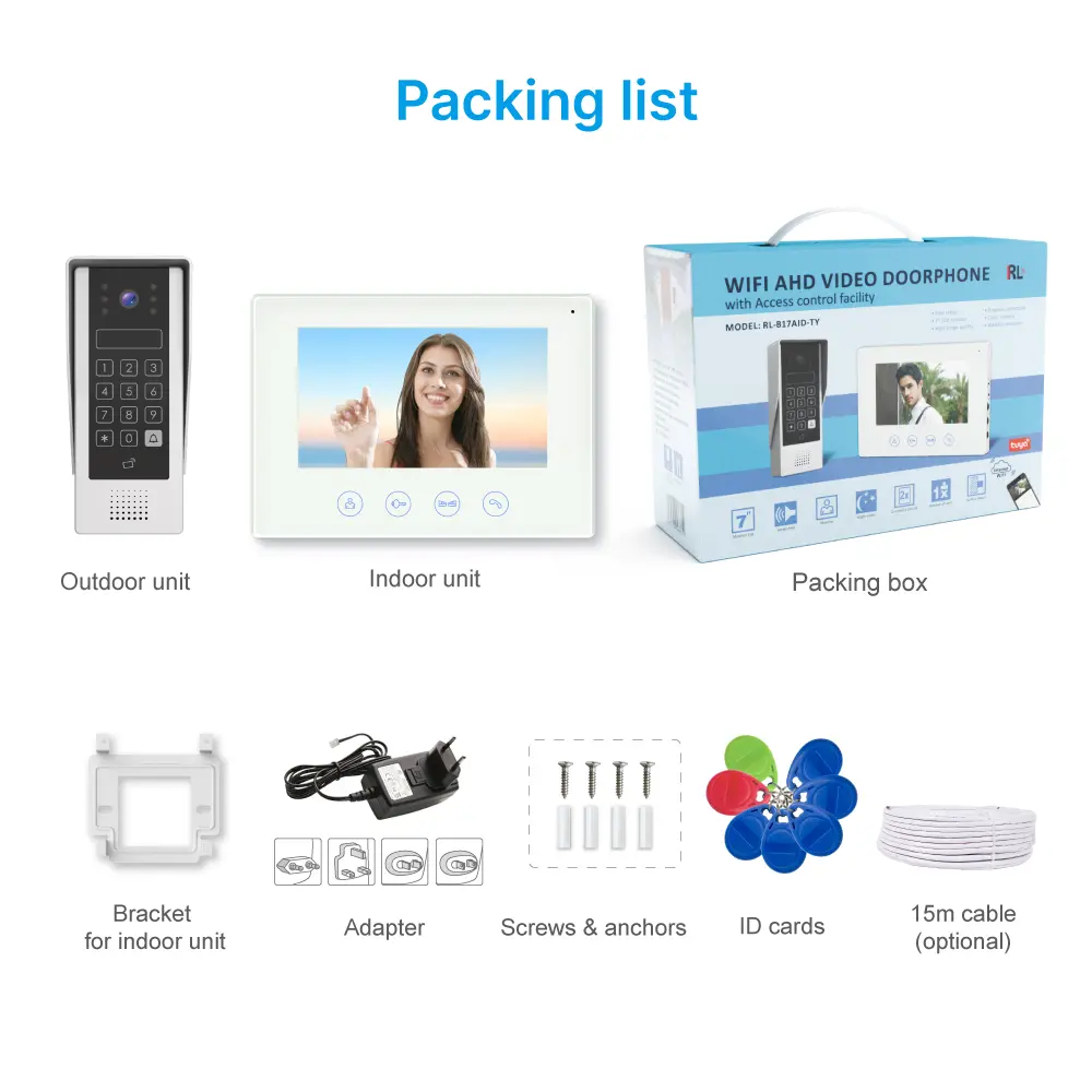 7 inch WIFI AHD Video Doorphone #RL-B17AID-TY - With the Tuya Smart APP - Two million pixels AHD camera. - ID card and user code unlocking. - Camera light compensation at night._12