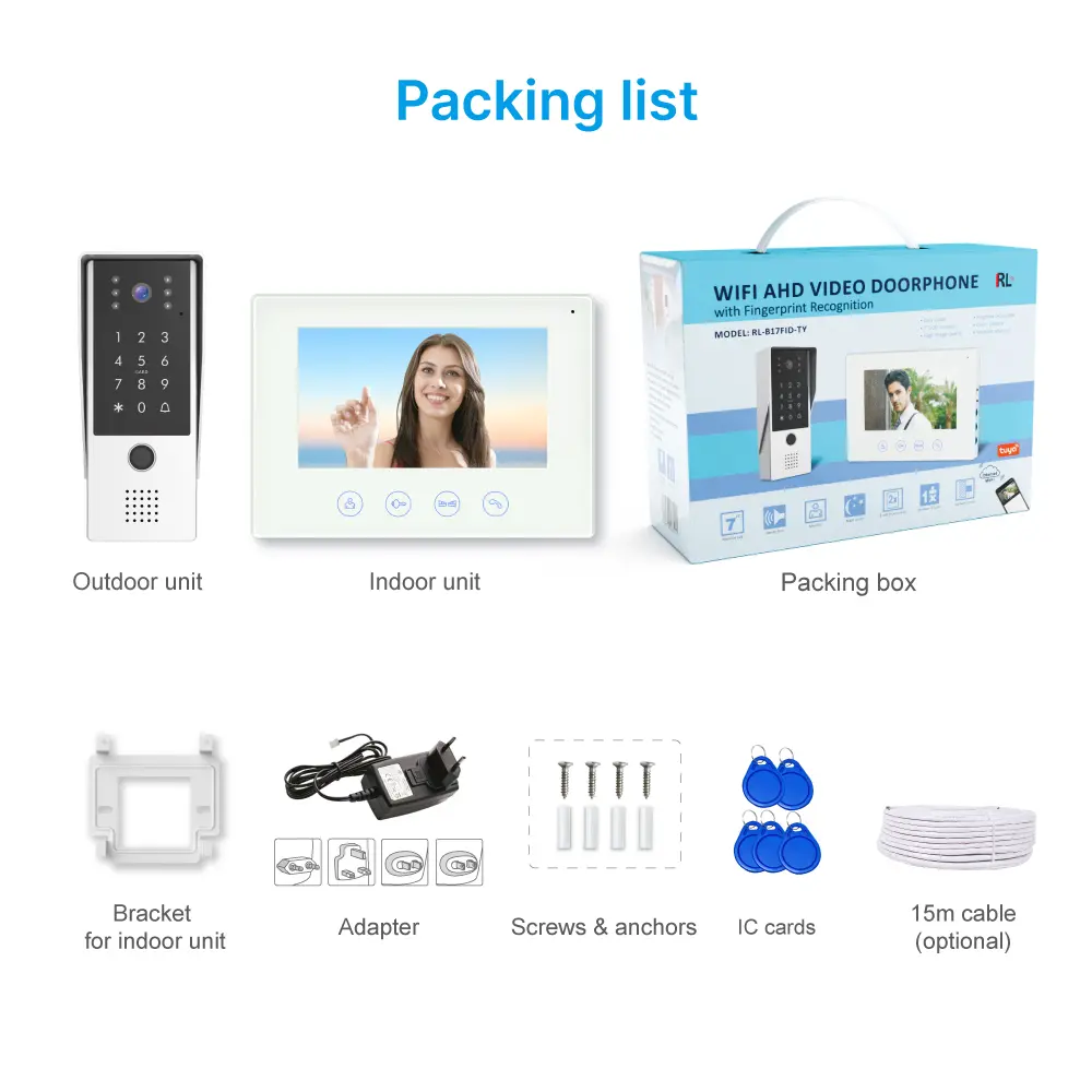 7 inch WIFI AHD Video Doorphone #RL-B17FID-TY - With the Tuya Smart APP- Two million pixels HD camera. - IC card/Fingerprint and user code unlocking. - Camera light compensation at night._13