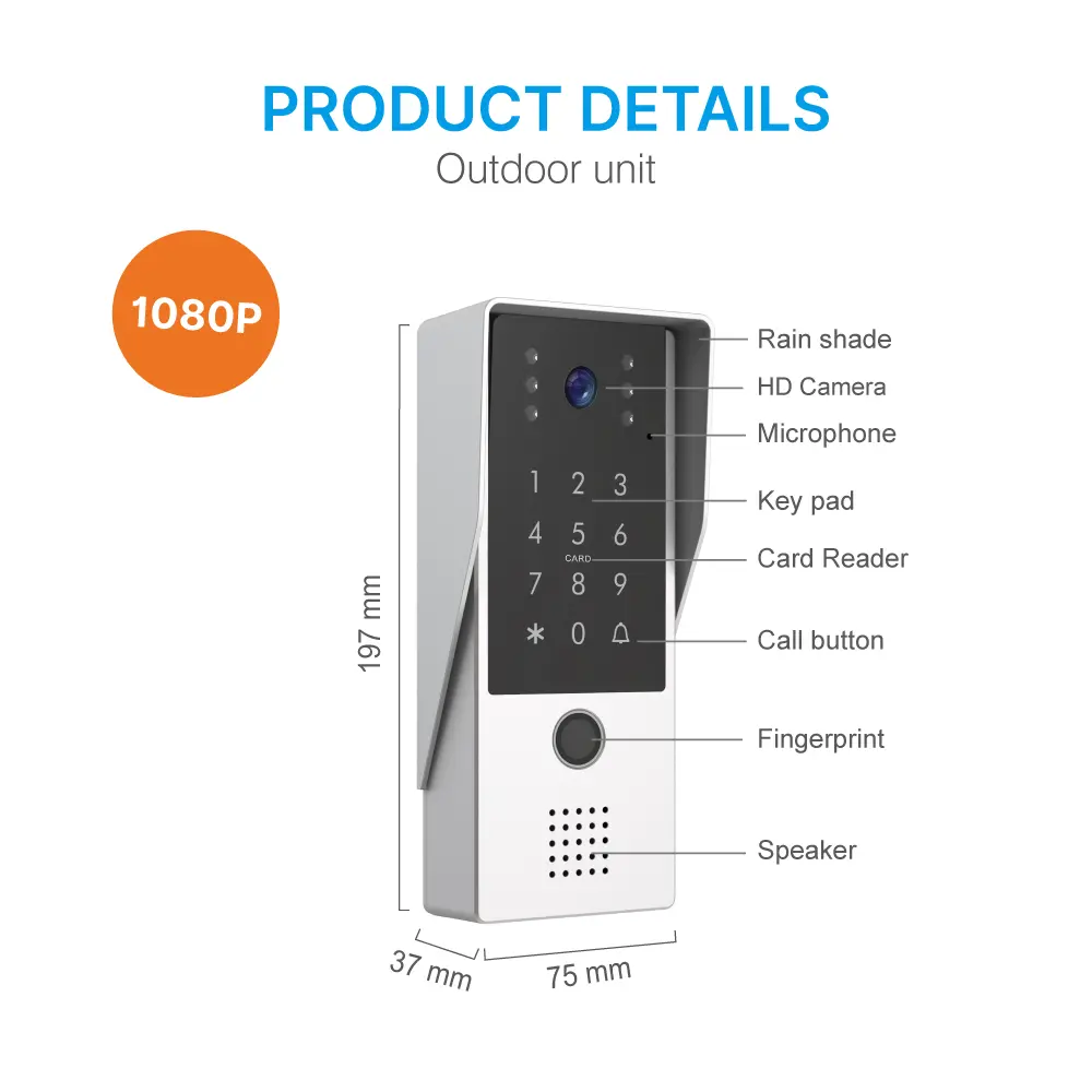 7 inch WIFI AHD Video Doorphone #RL-B17FID-TY - With the Tuya Smart APP- Two million pixels HD camera. - IC card/Fingerprint and user code unlocking. - Camera light compensation at night._09