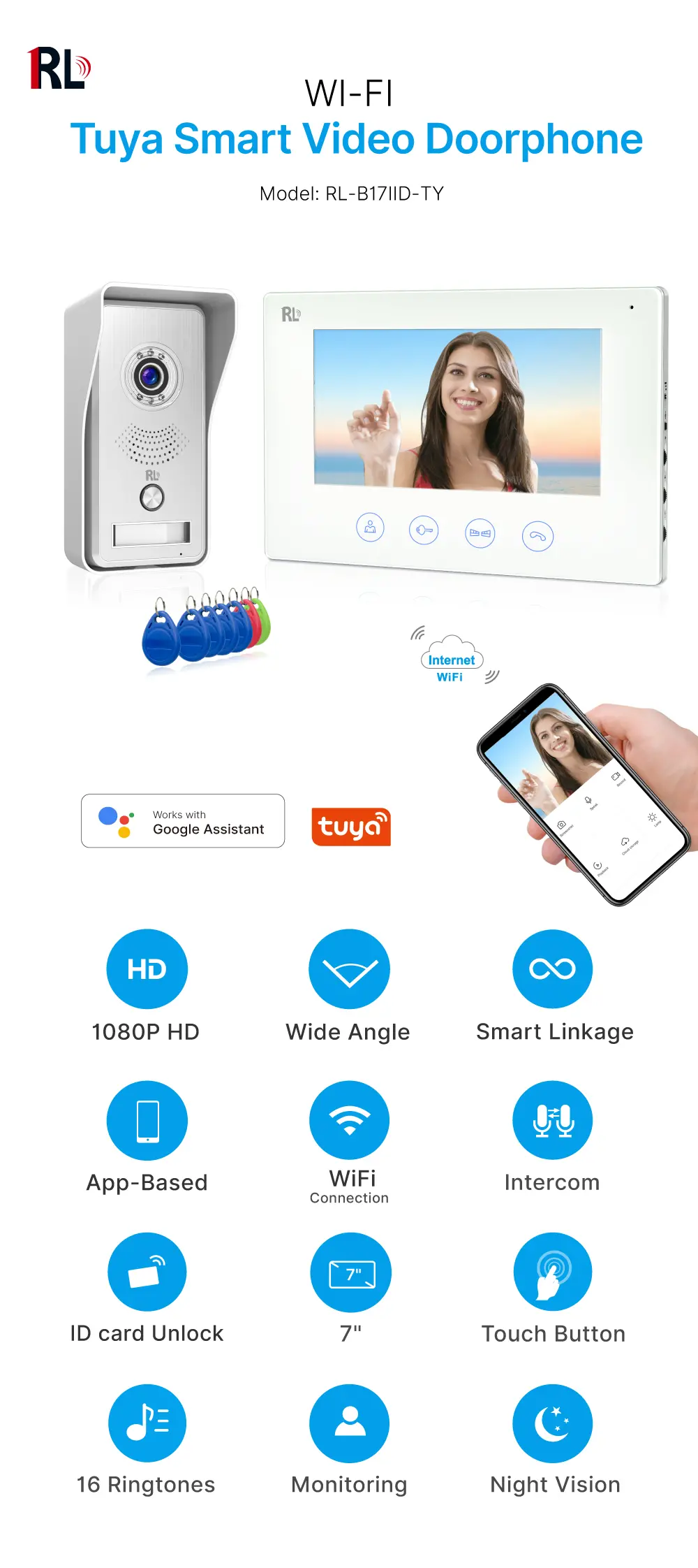 7 inch WIFI AHD Video Doorphone #RL-B17IID-TY - With the Tuya Smart APP - Two million pixels AHD camera. 2_01