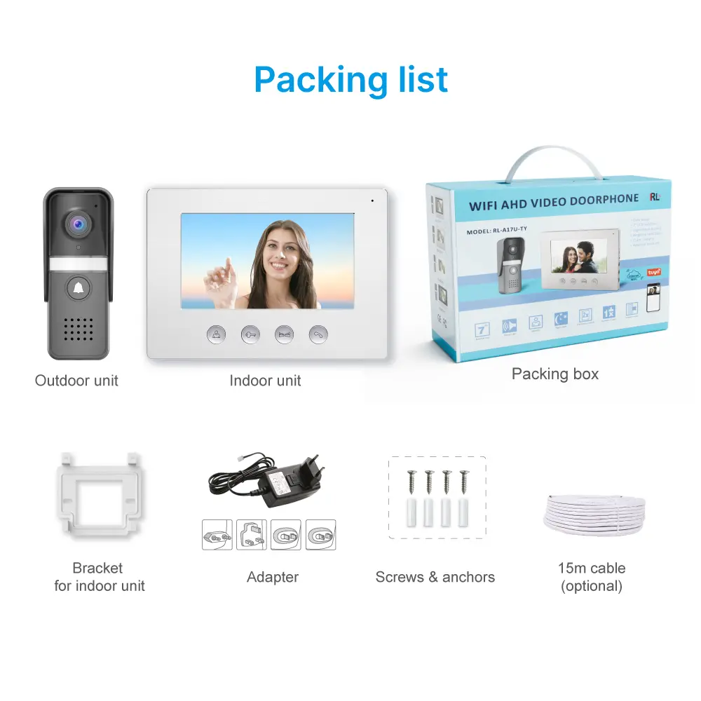 7 inch WIFI AHD Video Doorphone #RL-A17U-TY - With the Tuya Smart APP, you can remotely monitor, intercom and unlock. - Two million pixels AHD camera. - 16 melodies for option. - Electric lock and gate lock connection. _13