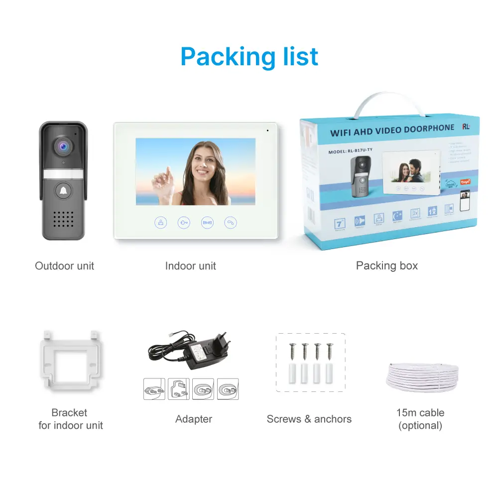 7 inch WIFI AHD Video Doorphone #RL-B17U-TY- With the Tuya Smart APP, you can remotely monitor, intercom and unlock. - Two million pixels AHD camera. - 16 melodies for option. - Electric lock and gate lock connection. _13