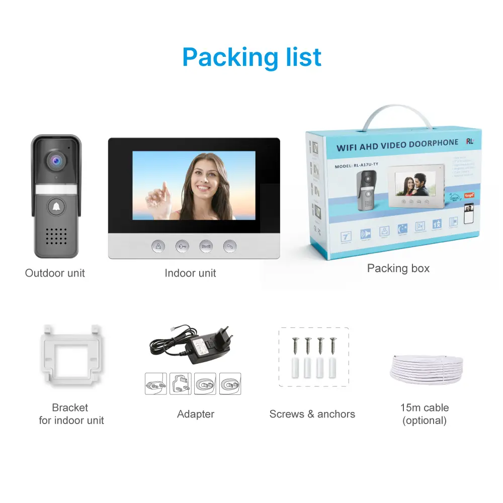 7 inch WIFI AHD Video Doorphone #RL-D17U-TY- With the Tuya Smart APP, you can remotely monitor, intercom and unlock. - Two million pixels AHD camera. - 16 melodies for option. - Electric lock and gate lock connection. _13