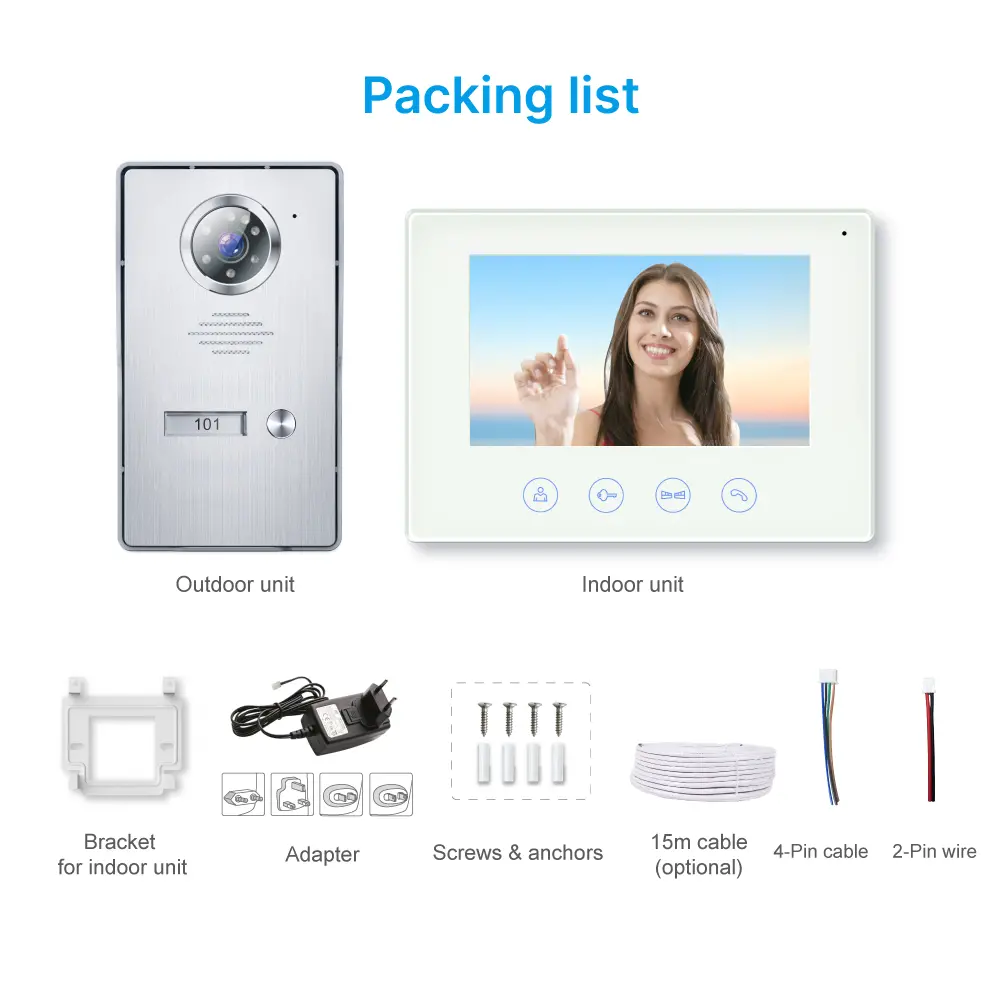 7 inch TUYA WIFI Smart Video Doorphone- Easy 4-wire connection- Between indoor & outdoor units See, hear and speak to visitors from anywhere 1080P AHD Doorbell - Built-in Mega HD camera - Suitable for various environment and outdoor use- Night Vision camera _13