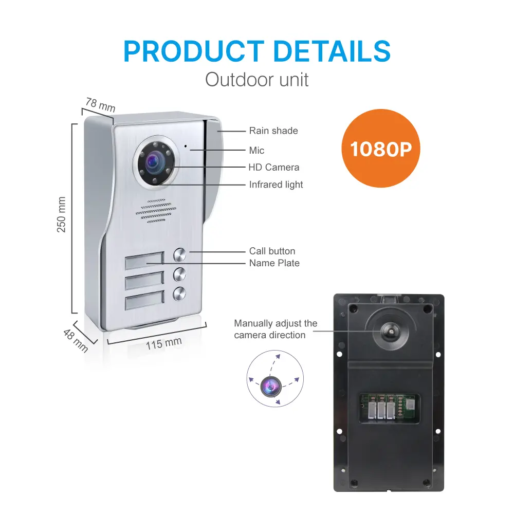 7 inch TUYA WIFI Smart Video Doorphone#RL-B17W3-TY- Easy 4-wire connection.- Between indoor & outdoor units See, hear and speak to visitors from anywhere 1080P AHD Doorbell .- Built-in Mega HD camera - Night Vision camera. _08