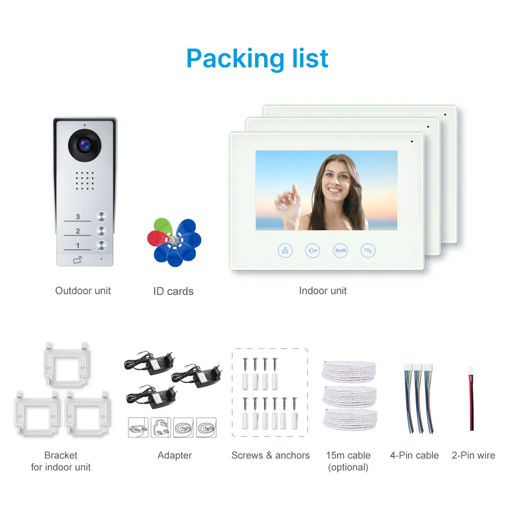 7 inch WIFI AHD Video Doorphone #RL-B17AE3-TY- Support up to 3 flats.- Camera light compensation at night. - Release the electric lock and gate lock. - With the Tuya Smart APP, you can remotely monitor, intercom and unlock. - Two million pixels AHD camera. _11