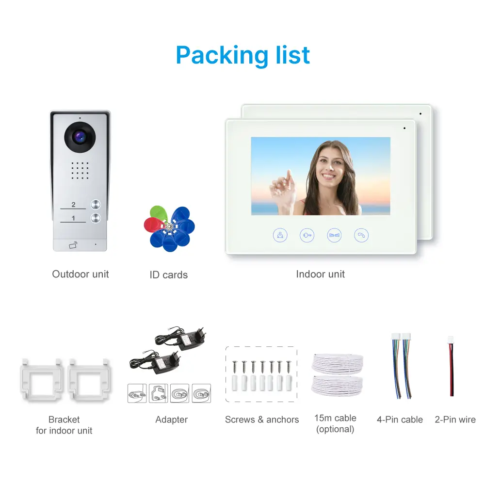 7 inch WIFI AHD Video Doorphone #RL-B17AE2-TY- Support up to 2 flats.- Camera light compensation at night. - Release the electric lock and gate lock. - With the Tuya Smart APP, you can remotely monitor, intercom and unlock. - Two million pixels AHD camera _11