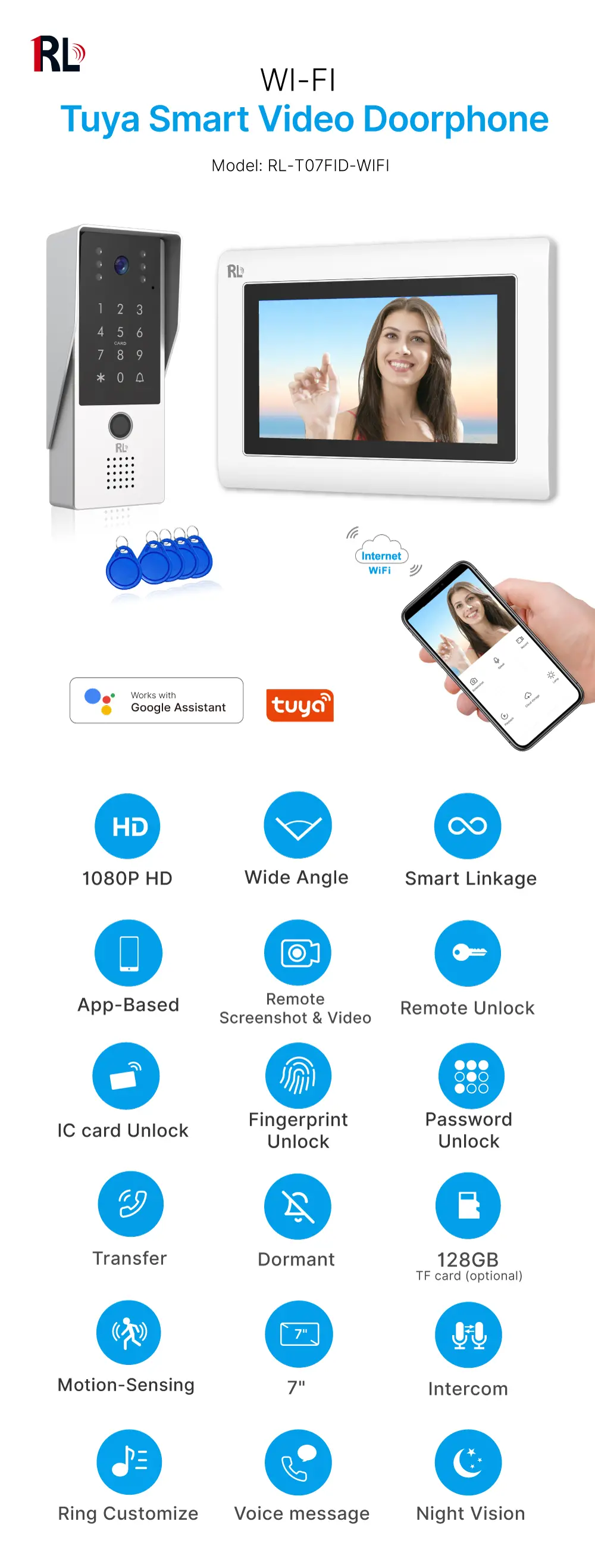7 inch WIFI AHD Video Intercom System #RL-T07FID-WIFI - With TuyaSmart APP - Max. 2 million pixels AHD camera. - Max. 128G TF card- _01