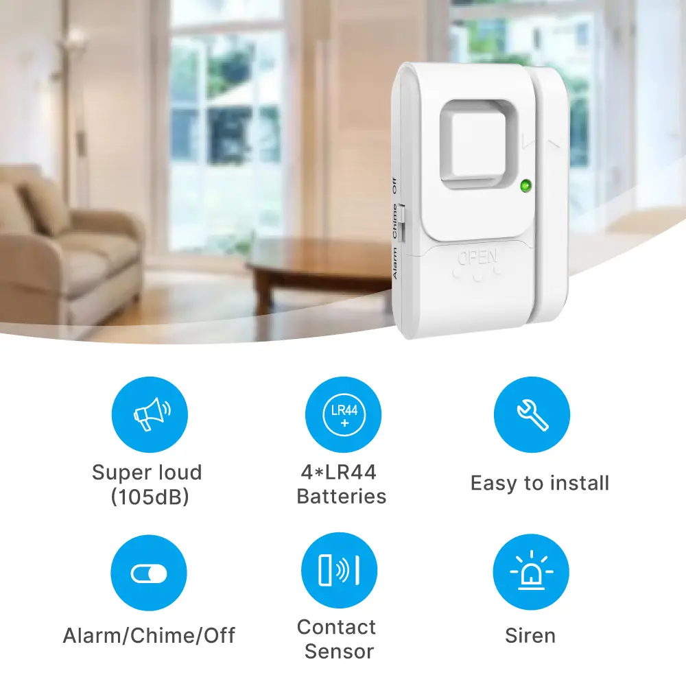 Window & Door Magnetic Alarm #RL-9805H -&middot; 105dB alarm siren.-&middot; Easy access off/Chime/Alarm switch.-&middot; Low battery test button._02