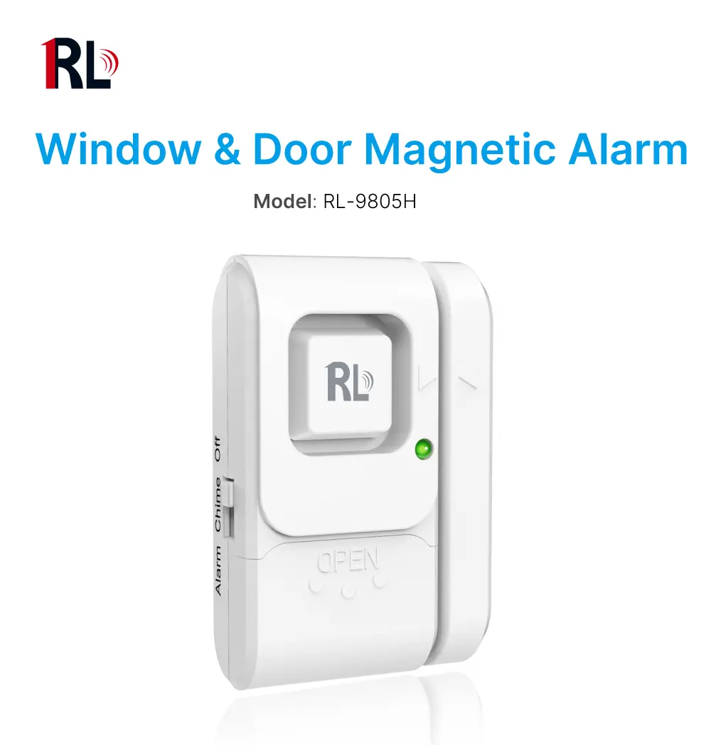 Window & Door Magnetic Alarm #RL-9805H -&middot; 105dB alarm siren.-&middot; Easy access off/Chime/Alarm switch.-&middot; Low battery test button._01
