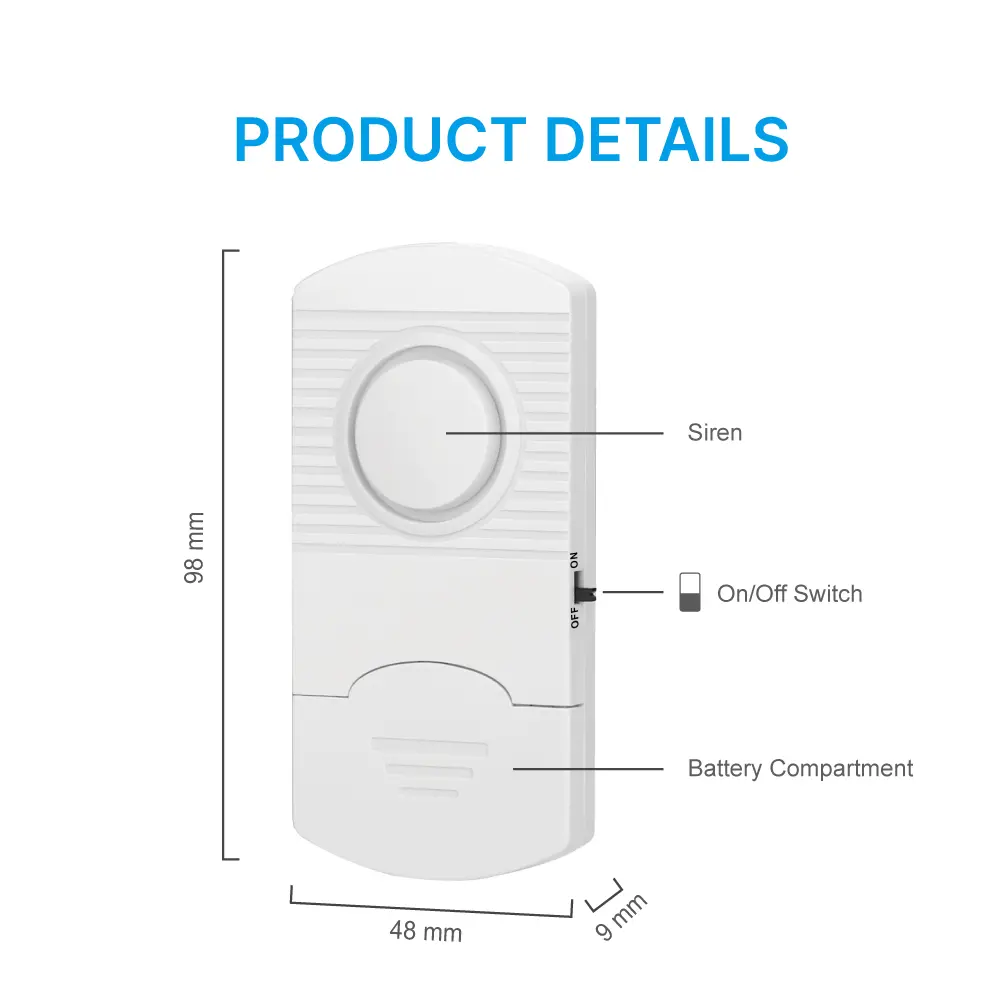 Vibration Alarm Sensor #RL-9806A -100% Wire-Free- Easy to install- Built-in Shock Senso- Super loud (100dB)- 3*LR44 batteries_05