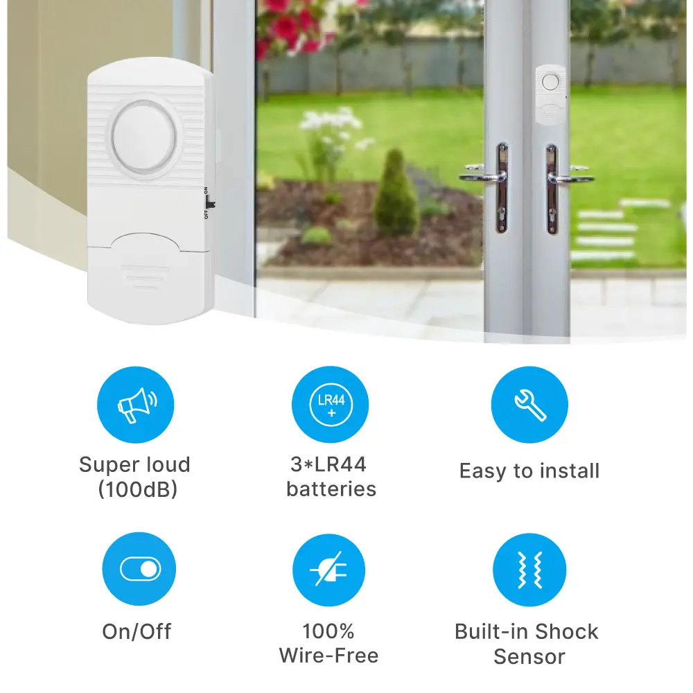 Vibration Alarm Sensor #RL-9806A -100% Wire-Free- Easy to install- Built-in Shock Senso- Super loud (100dB)- 3*LR44 batteries_02