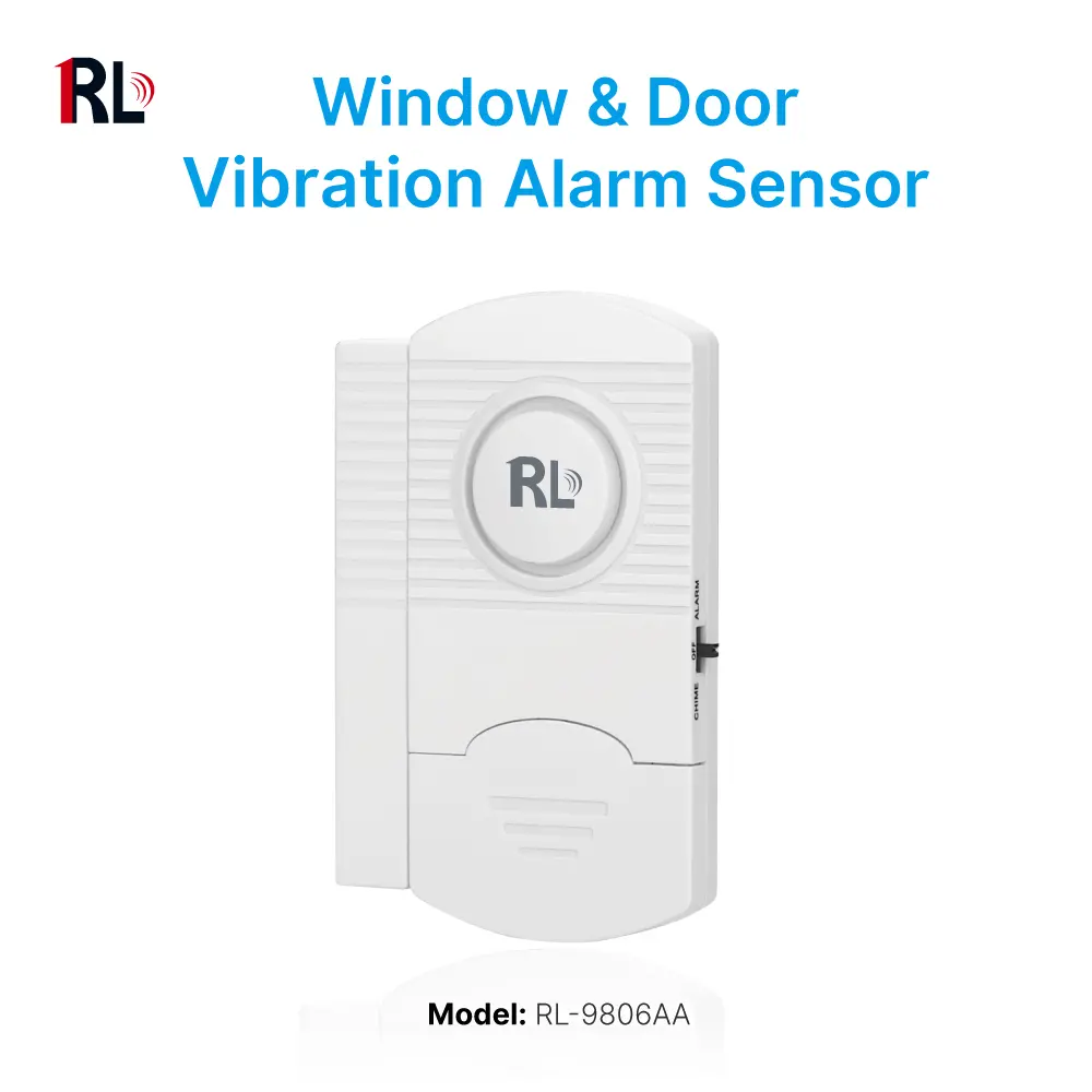 Window & Door Vibration Alarm Sensor #RL-9806AA - Built-in Shock Sensor - 100% Wire-Free - Alarm/Chime/Off - Contact Sensor - 3*LR44 batteries - Super loud (100dB)_01
