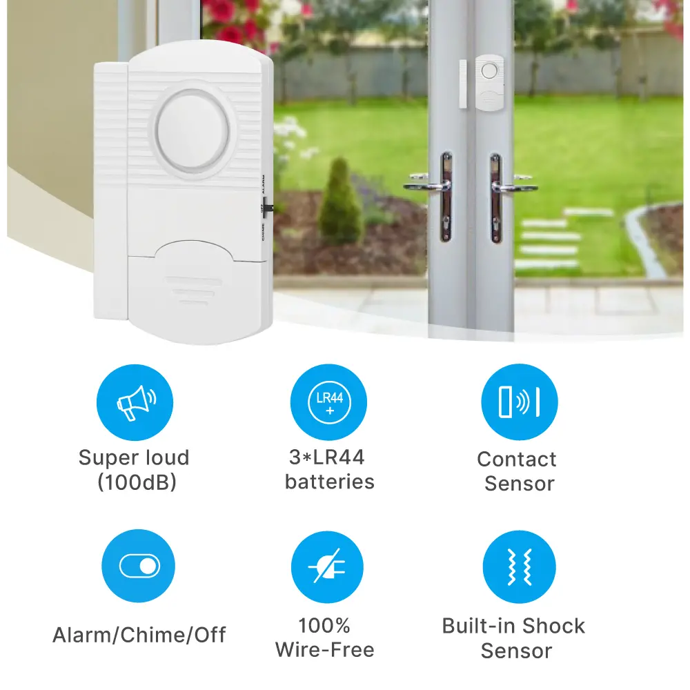 Window & Door Vibration Alarm Sensor #RL-9806AA - Built-in Shock Sensor - 100% Wire-Free - Alarm/Chime/Off - Contact Sensor - 3*LR44 batteries - Super loud (100dB)_02