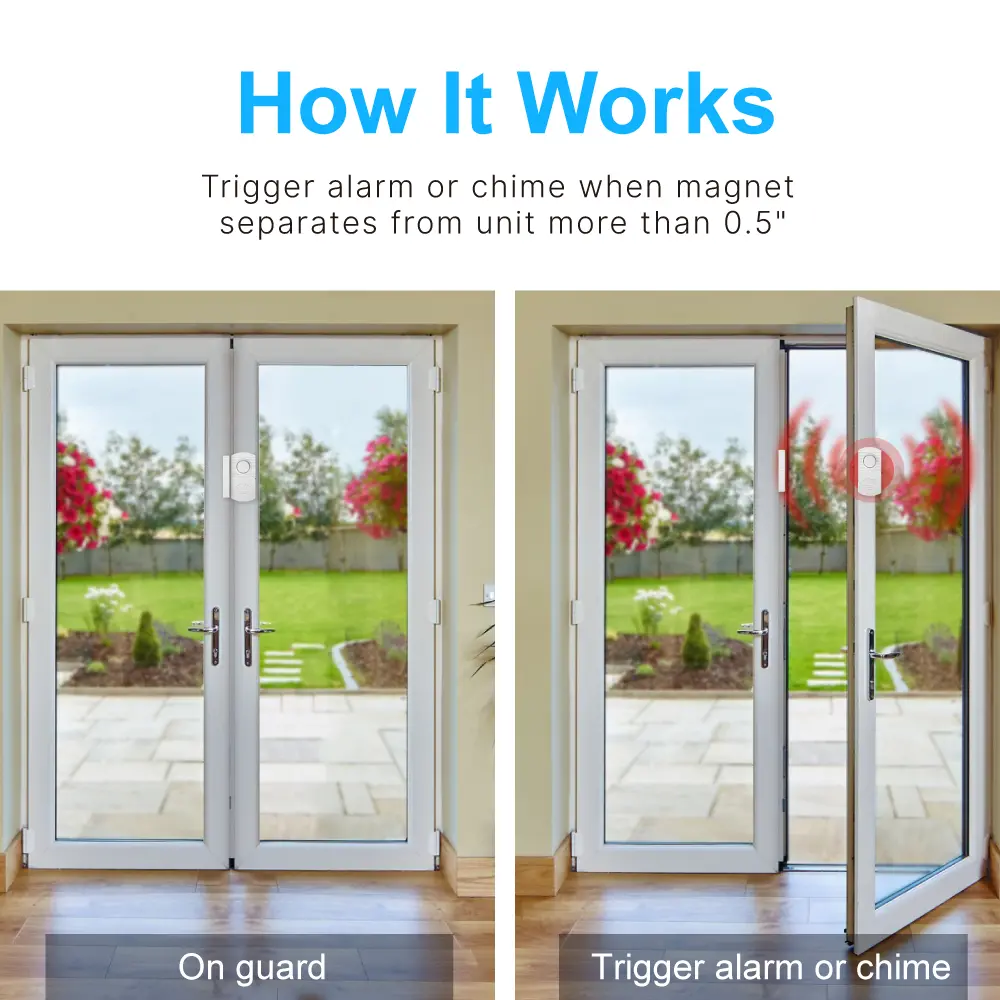 Window & Door Vibration Alarm Sensor #RL-9806AA - Built-in Shock Sensor - 100% Wire-Free - Alarm/Chime/Off - Contact Sensor - 3*LR44 batteries - Super loud (100dB)_05