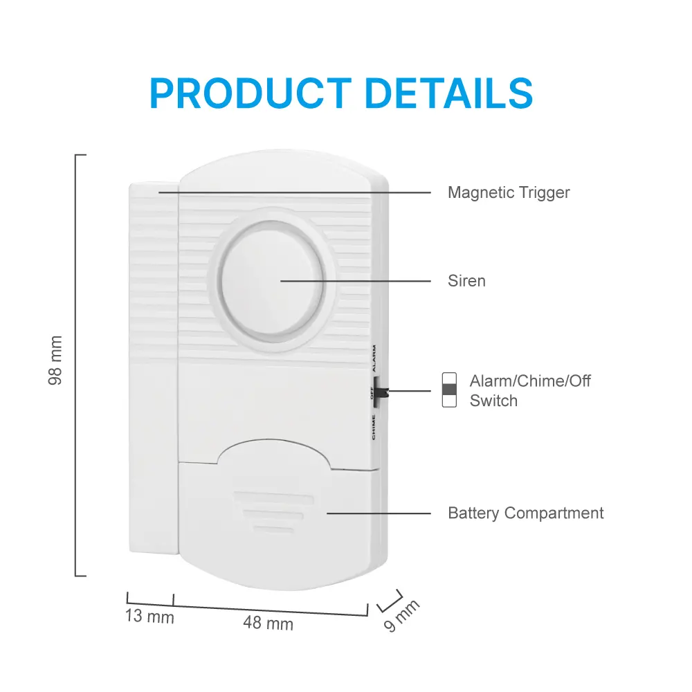 Window & Door Vibration Alarm Sensor #RL-9806AA - Built-in Shock Sensor - 100% Wire-Free - Alarm/Chime/Off - Contact Sensor - 3*LR44 batteries - Super loud (100dB)_07