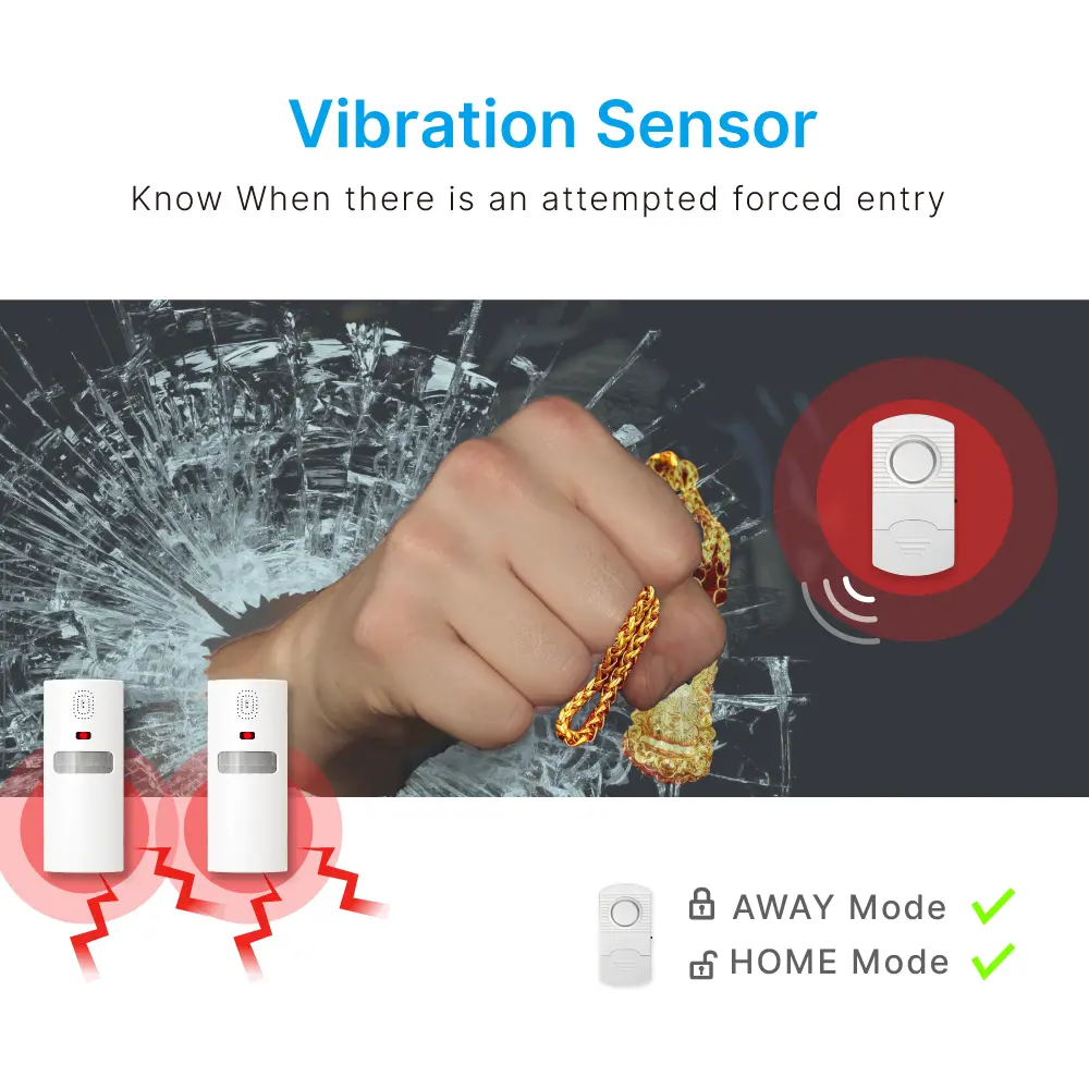 433MHz Wireless Alarm Kit #RL-9830G4 - Super loud (100dB) - 100% Wire-Free - Motion-Sensing - 100&deg; Wide Angle - Remote Control - Do it yourself - Easy to install - Built-in Shock Sensor_05