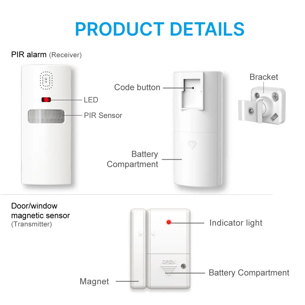 433MHz Wireless Alarm Kit #RL-9830G4 - Super loud (100dB) - 100% Wire-Free - Motion-Sensing - 100&deg; Wide Angle - Remote Control - Do it yourself - Easy to install - Built-in Shock Sensor_11