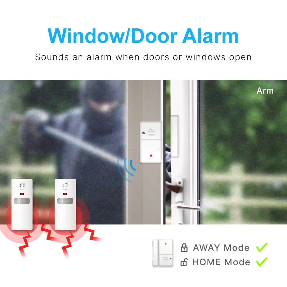 433MHz Wireless Alarm Kit #RL-9830G4 - Super loud (100dB) - 100% Wire-Free - Motion-Sensing - 100&deg; Wide Angle - Remote Control - Do it yourself - Easy to install - Built-in Shock Sensor_02