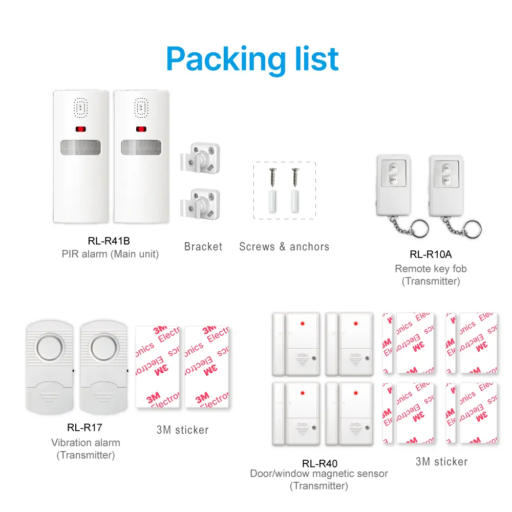 433MHz Wireless Alarm Kit #RL-9830G4 - Super loud (100dB) - 100% Wire-Free - Motion-Sensing - 100&deg; Wide Angle - Remote Control - Do it yourself - Easy to install - Built-in Shock Sensor_15