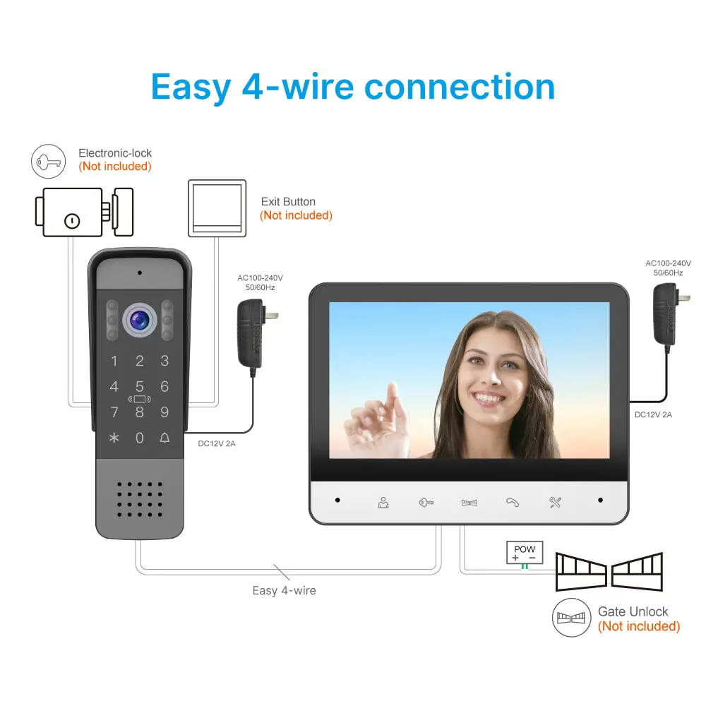 Tuya Smart 7 inch Video Doorphone #RL-B7BID-TY - Max. 64GB TF card.- IC card unlock, Password unlock.- Do not disturb function.- Max. 2 million pixels AHD camera.- Electric lock and gate lock release, unlock time can be set.- Capacitive touch buttons._14