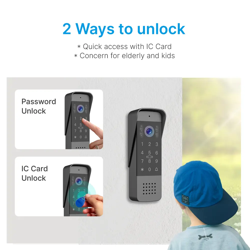 Tuya Smart 7 inch Video Doorphone #RL-B7BID-TY - Max. 64GB TF card.- IC card unlock, Password unlock.- Do not disturb function.- Max. 2 million pixels AHD camera.- Electric lock and gate lock release, unlock time can be set.- Capacitive touch buttons._11