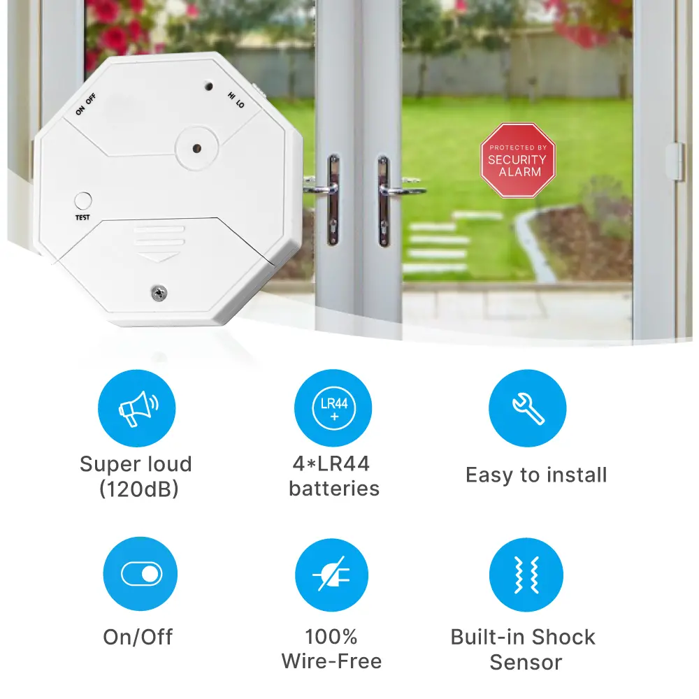 Glass Vibration Alarm Sensor #RL-9806W - Super loud (120dB)- 4*LR44 batteries- 100% Wire-Free - Built-in Shock Sensor_02