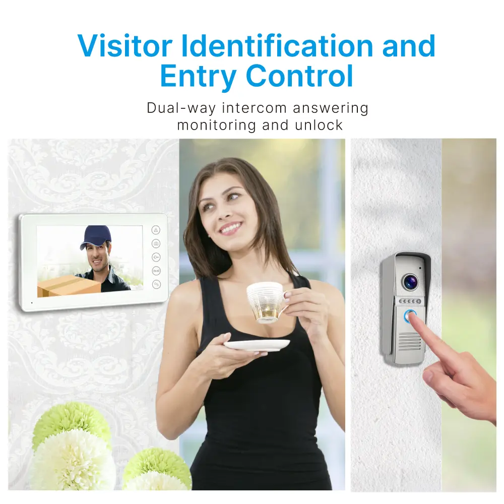 Take Photo 7inch Color Video Doorphone # RL-H07NPHA - Camera light compensation at night.- Release the electric lock and gate lock. - Monitor the outside. _02